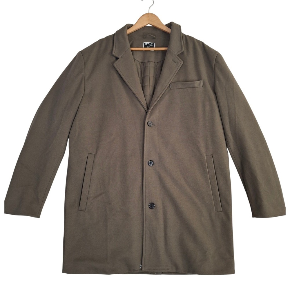 BYLT Premium Basics Men XL Olive Green Quilted Lined Car Coat Overcoat Jacket